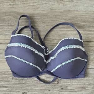 Gray Lace Trim Bikini Top